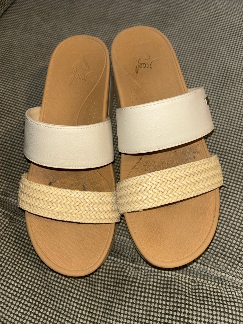 Reef Women's White and Natural Braided Double-Strap Slide Sandals Size 10 beach